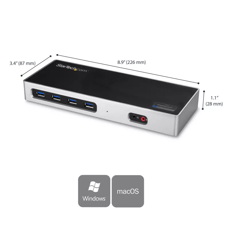 StarTech.com USB-C un USB-A dokstacija - divu monitoru 4K 60Hz dokstacija DisplayPort + HDMI - hibrīda USB 3.0 dokstacija USB-C vai USB-A klēpjdatoriem - 6x USB Type-A, GbE - USB 3.1 Gen 1 - Mac/Windows