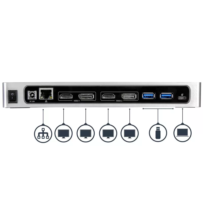StarTech.com USB-C un USB-A dokstacija - divu monitoru 4K 60Hz dokstacija DisplayPort + HDMI - hibrīda USB 3.0 dokstacija USB-C vai USB-A klēpjdatoriem - 6x USB Type-A, GbE - USB 3.1 Gen 1 - Mac/Windows
