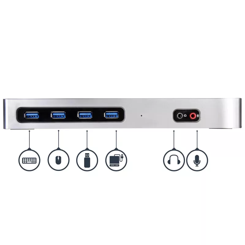 StarTech.com USB-C un USB-A dokstacija - divu monitoru 4K 60Hz dokstacija DisplayPort + HDMI - hibrīda USB 3.0 dokstacija USB-C vai USB-A klēpjdatoriem - 6x USB Type-A, GbE - USB 3.1 Gen 1 - Mac/Windows