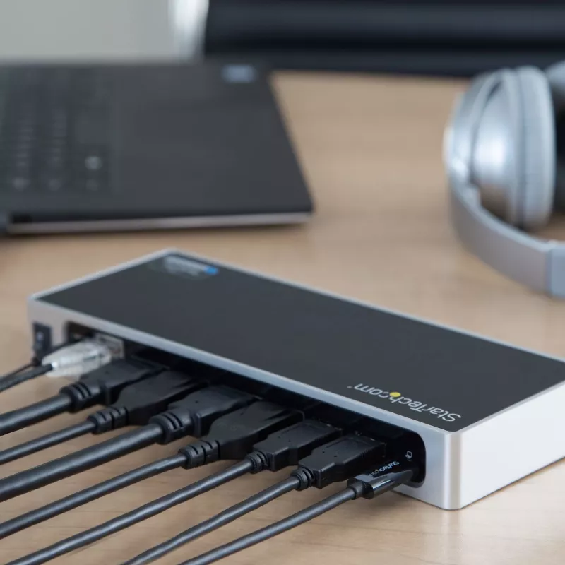 StarTech.com USB-C un USB-A dokstacija - divu monitoru 4K 60Hz dokstacija DisplayPort + HDMI - hibrīda USB 3.0 dokstacija USB-C vai USB-A klēpjdatoriem - 6x USB Type-A, GbE - USB 3.1 Gen 1 - Mac/Windows