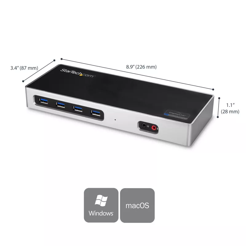 StarTech.com USB-C un USB-A dokstacija - divu monitoru 4K 60Hz dokstacija DisplayPort + HDMI - hibrīda USB 3.0 dokstacija USB-C vai USB-A klēpjdatoriem - 6x USB Type-A, GbE - USB 3.1 Gen 1 - Mac/Windows