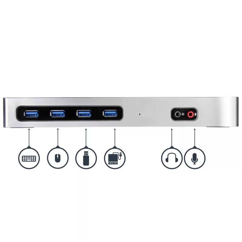 StarTech.com USB-C un USB-A dokstacija - divu monitoru 4K 60Hz dokstacija DisplayPort + HDMI - hibrīda USB 3.0 dokstacija USB-C vai USB-A klēpjdatoriem - 6x USB Type-A, GbE - USB 3.1 Gen 1 - Mac/Windows