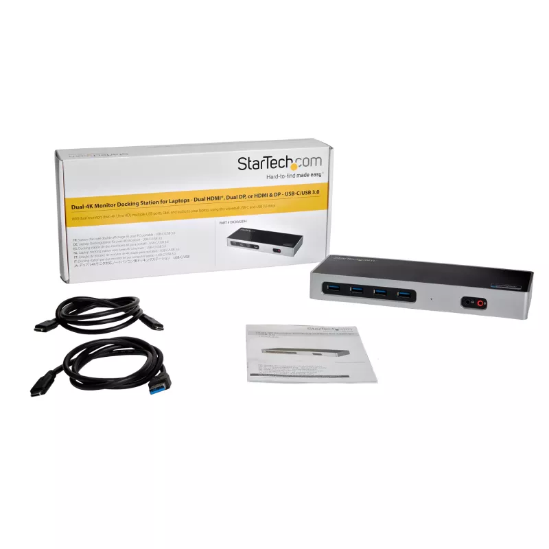 StarTech.com USB-C un USB-A dokstacija - divu monitoru 4K 60Hz dokstacija DisplayPort + HDMI - hibrīda USB 3.0 dokstacija USB-C vai USB-A klēpjdatoriem - 6x USB Type-A, GbE - USB 3.1 Gen 1 - Mac/Windows