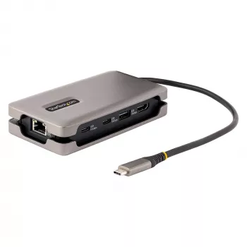 StarTech.com USB-C vairāku pieslēgvietu adapteris, 4K 60Hz HDMI 2.0b, HDR, USB 3.2 Gen 2 10Gbps centrmezgls (2xUSB-C, 1xUSB-A), 100W PD caurlaides uzlāde, mini ceļojumu dokstacija, 12 inch/30cm kabelis, klēpjdatora dokstacija