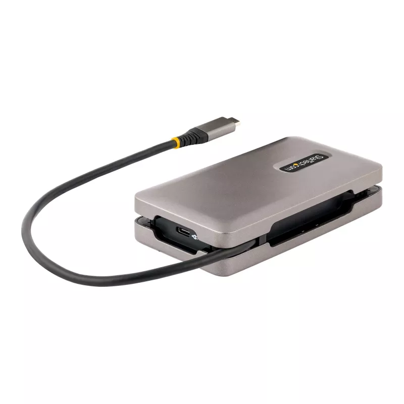 StarTech.com USB-C vairāku pieslēgvietu adapteris, 4K 60Hz HDMI 2.0b, HDR, USB 3.2 Gen 2 10Gbps centrmezgls (2xUSB-C, 1xUSB-A), 100W PD caurlaides uzlāde, mini ceļojumu dokstacija, 12 inch/30cm kabelis, klēpjdatora dokstacija