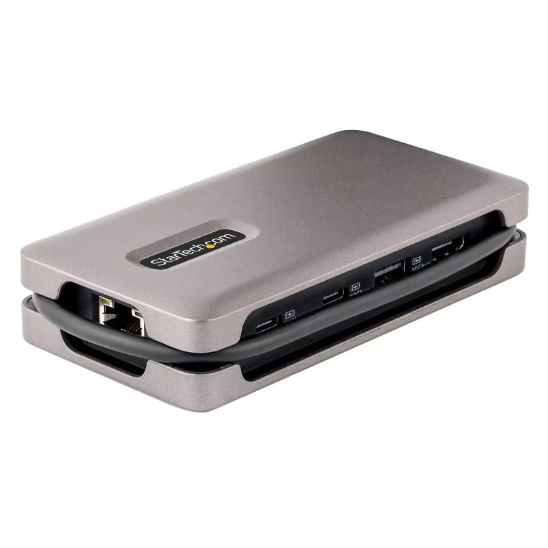 StarTech.com USB-C vairāku pieslēgvietu adapteris, 4K 60Hz HDMI 2.0b, HDR, USB 3.2 Gen 2 10Gbps centrmezgls (2xUSB-C, 1xUSB-A), 100W PD caurlaides uzlāde, mini ceļojumu dokstacija, 12 inch/30cm kabelis, klēpjdatora dokstacija