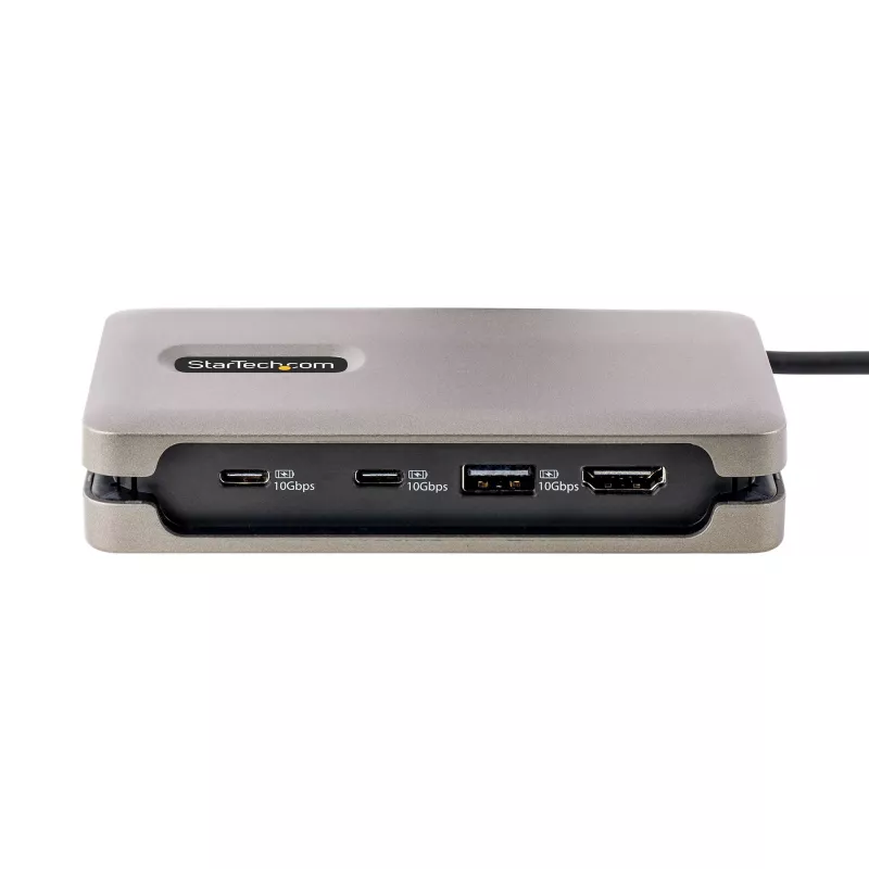 StarTech.com USB-C vairāku pieslēgvietu adapteris, 4K 60Hz HDMI 2.0b, HDR, USB 3.2 Gen 2 10Gbps centrmezgls (2xUSB-C, 1xUSB-A), 100W PD caurlaides uzlāde, mini ceļojumu dokstacija, 12 inch/30cm kabelis, klēpjdatora dokstacija