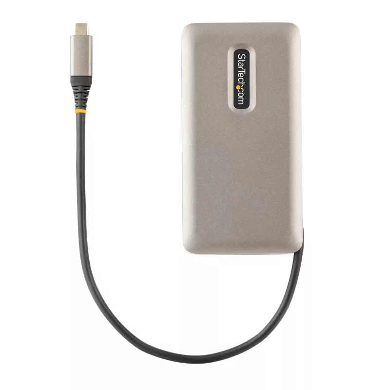 StarTech.com USB-C vairāku pieslēgvietu adapteris, 4K 60Hz HDMI 2.0b, HDR, USB 3.2 Gen 2 10Gbps centrmezgls (2xUSB-C, 1xUSB-A), 100W PD caurlaides uzlāde, mini ceļojumu dokstacija, 12 inch/30cm kabelis, klēpjdatora dokstacija