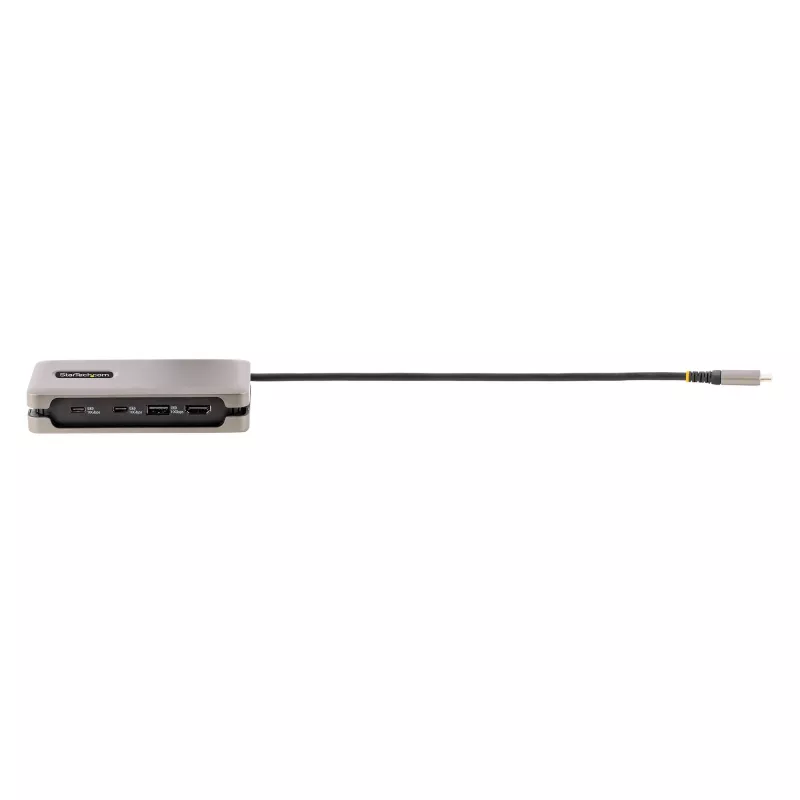 StarTech.com USB-C vairāku pieslēgvietu adapteris, 4K 60Hz HDMI 2.0b, HDR, USB 3.2 Gen 2 10Gbps centrmezgls (2xUSB-C, 1xUSB-A), 100W PD caurlaides uzlāde, mini ceļojumu dokstacija, 12 inch/30cm kabelis, klēpjdatora dokstacija