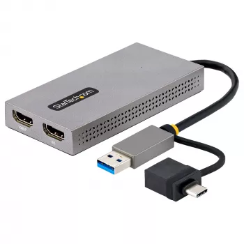StarTech.com USB uz divu HDMI adapteris, USB A/C uz 2x HDMI displejiem (1x 4K30Hz, 1x 1080p), integrēts USB-A uz C pārveidotājs, 4 collu/11 cm kabelis, USB 3.0 uz HDMI displeja adapteris, Windows un macOS