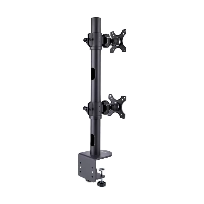StarTech.com galda stiprinājums 2 vertikāli sakrautiem monitoriem, divi 49 collu, kopējais svars 32 kg, C-skava, ātrās atbrīvošanas VESA sistēma, platekrāna 16:9/ultraplatekrāna 32:9, TAA