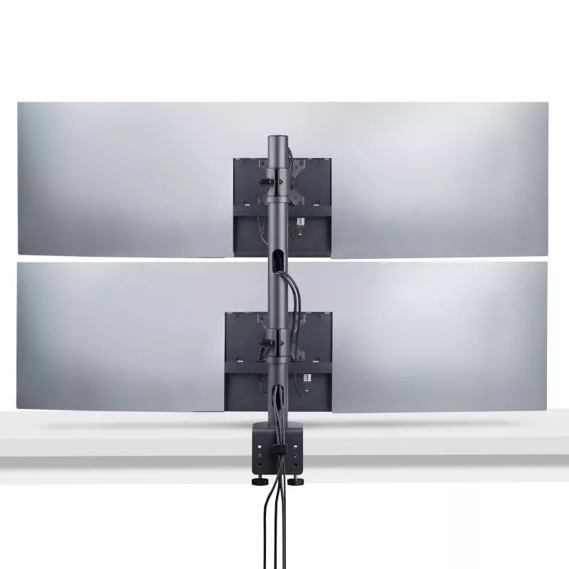StarTech.com galda stiprinājums 2 vertikāli sakrautiem monitoriem, divi 49 collu, kopējais svars 32 kg, C-skava, ātrās atbrīvošanas VESA sistēma, platekrāna 16:9/ultraplatekrāna 32:9, TAA