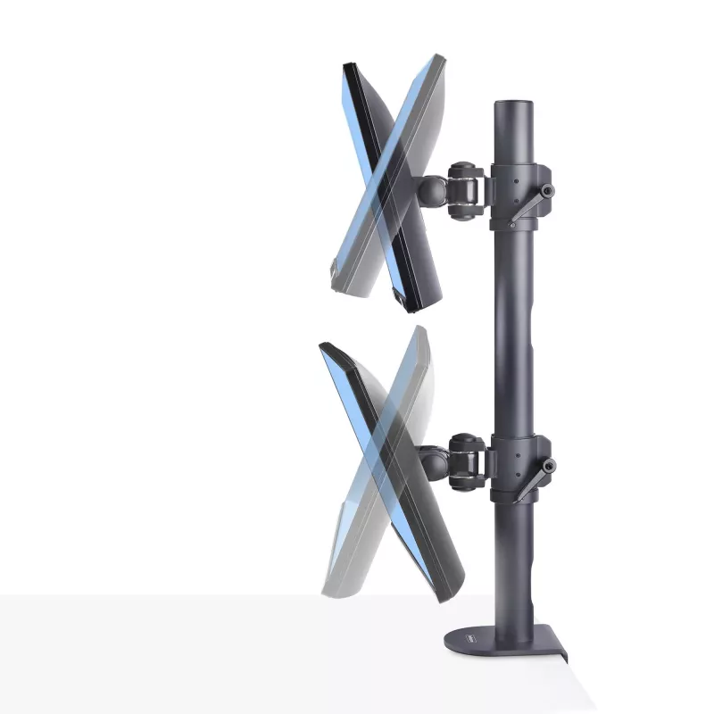 StarTech.com galda stiprinājums 2 vertikāli sakrautiem monitoriem, divi 49 collu, kopējais svars 32 kg, C-skava, ātrās atbrīvošanas VESA sistēma, platekrāna 16:9/ultraplatekrāna 32:9, TAA