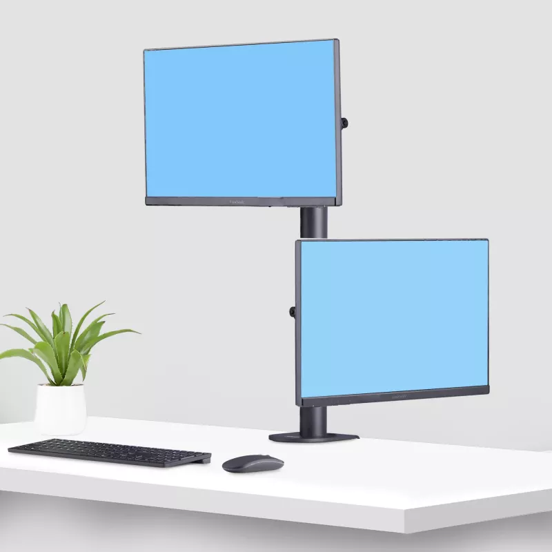 StarTech.com galda stiprinājums 2 vertikāli sakrautiem monitoriem, divi 49 collu, kopējais svars 32 kg, C-skava, ātrās atbrīvošanas VESA sistēma, platekrāna 16:9/ultraplatekrāna 32:9, TAA