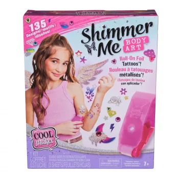 Cool Maker , Shimmer Me Body Art ar rullīti, dārgakmeņiem un 3 folijām, 135 metāliski pagaidu tetovējumu dizaini, mākslas un amatniecības rotaļlietas meitenēm no 7 gadu vecuma