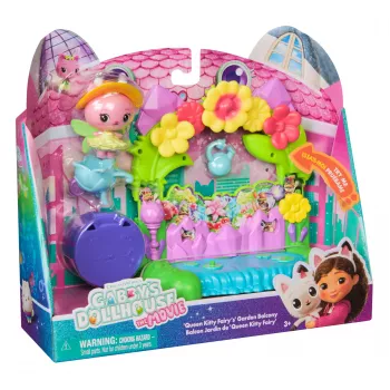 Gabby's Dollhouse: Filma, Karalienes Kitijas Fejas dārza balkons, ar rotaļu figūriņu un leļļu mājas piederumiem, bērnu rotaļlietas meitenēm un zēniem no 3 gadu vecuma