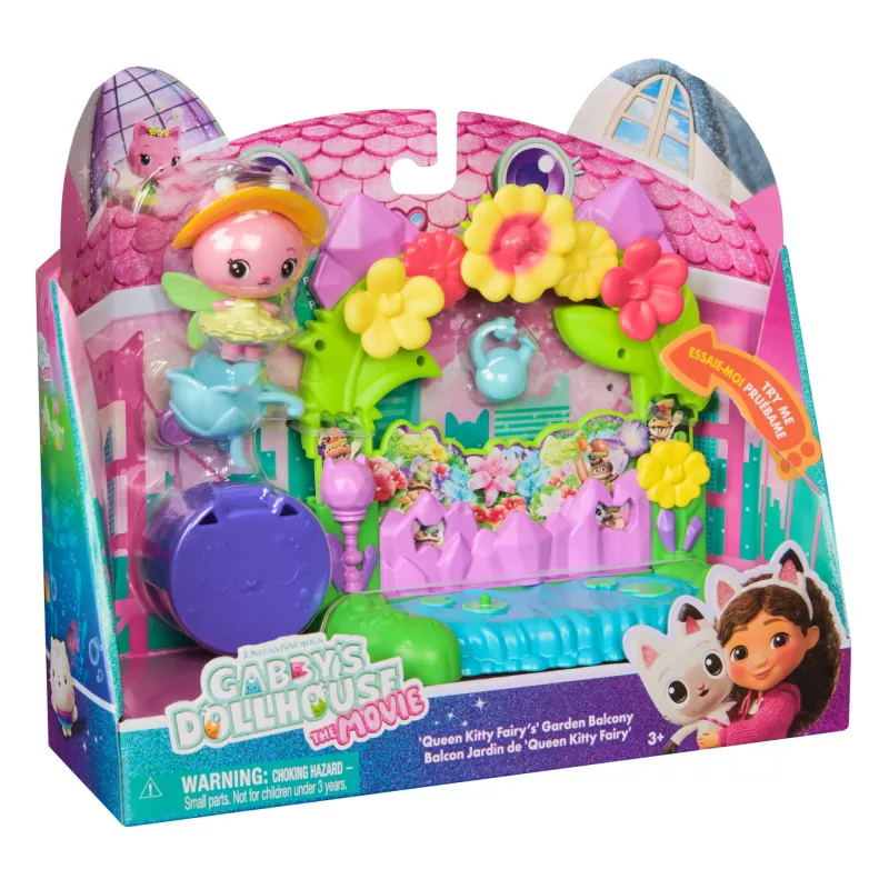 Gabby's Dollhouse: Filma, Karalienes Kitijas Fejas dārza balkons, ar rotaļu figūriņu un leļļu mājas piederumiem, bērnu rotaļlietas meitenēm un zēniem no 3 gadu vecuma