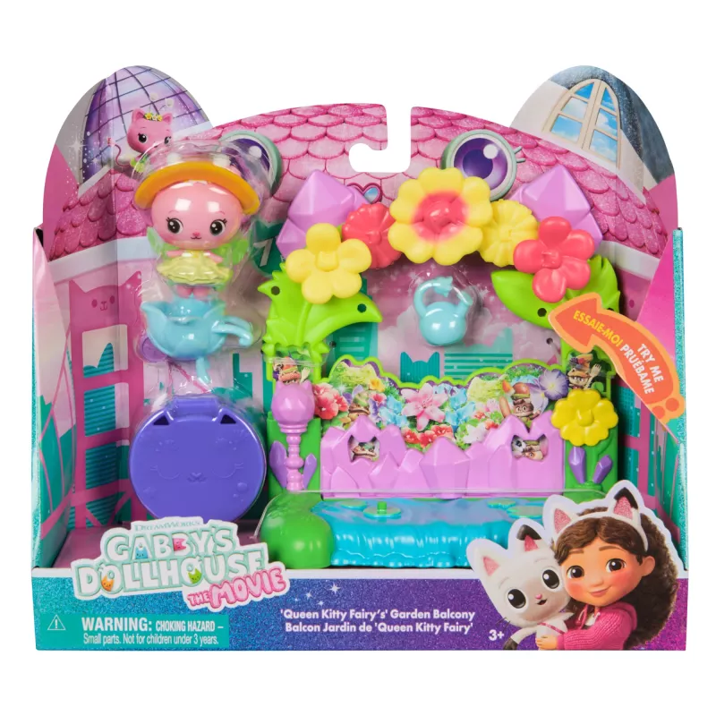 Gabby's Dollhouse: Filma, Karalienes Kitijas Fejas dārza balkons, ar rotaļu figūriņu un leļļu mājas piederumiem, bērnu rotaļlietas meitenēm un zēniem no 3 gadu vecuma