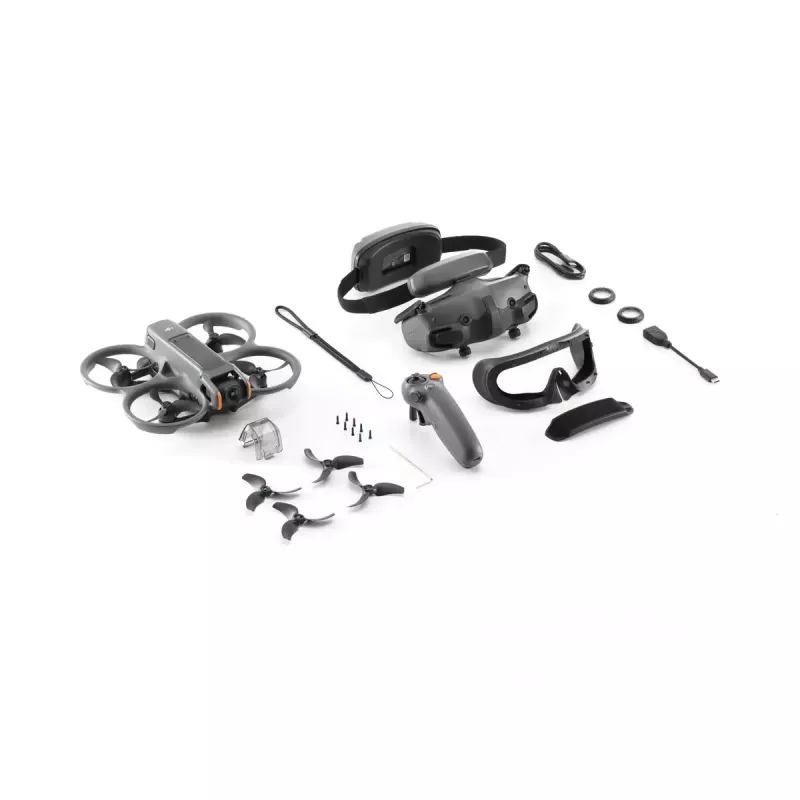 Drons DJI Avata 2 Fly Smart Combo — 4 rotoru kvadrokopters, 48 MP kamera, 3840×2160 video, 2150 mAh baterija, Wi‑Fi un Bluetooth
