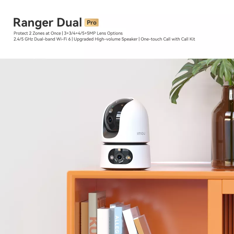IP drošības kamera IMOU Ranger Dual Pro 6MP — Iekštelpu galda, 2304×1296, 3,6 mm, 8× digitālā tālummaiņa, 91°×47° skata leņķi