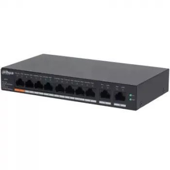 Pārvaldāms L2 Gigabit PoE slēdzis DAHUA CS4010-8GT-60 — 10x Gigabit (10/100/1000), 20 Gbit/s, 8000 MAC, Galda/Sienas montāža, Melns