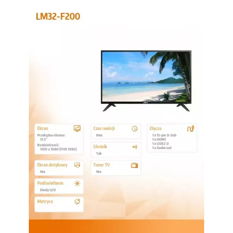 LCD monitors DAHUA LM32-F200 31,5 collu Full HD 1920x1080 LED, 60 Hz, 8 ms, HDMI+VGA, skaļruņi, VESA 75x75