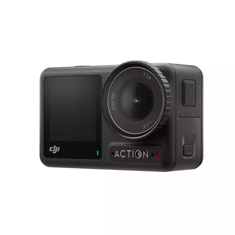 DJI Osmo Action 4 darbības kamera — 4K Ultra HD, CMOS sensors, 155° redzeslauks, MicroSD līdz 512 GB, ūdensnecaurlaidīga līdz 18 m, 145 g