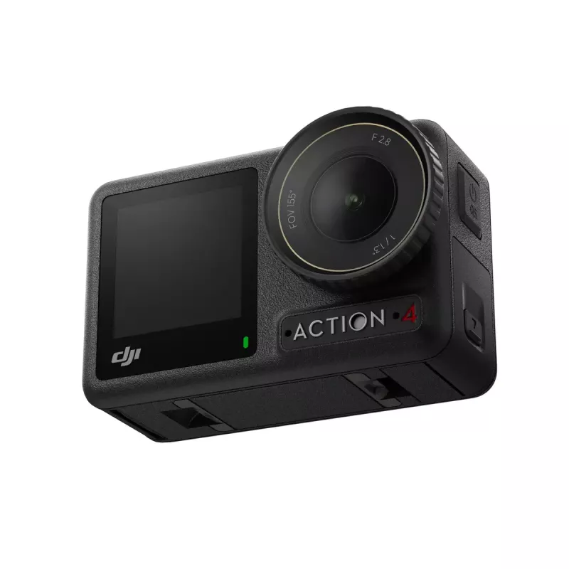DJI Osmo Action 4 darbības kamera — 4K Ultra HD, CMOS sensors, 155° redzeslauks, MicroSD līdz 512 GB, ūdensnecaurlaidīga līdz 18 m, 145 g
