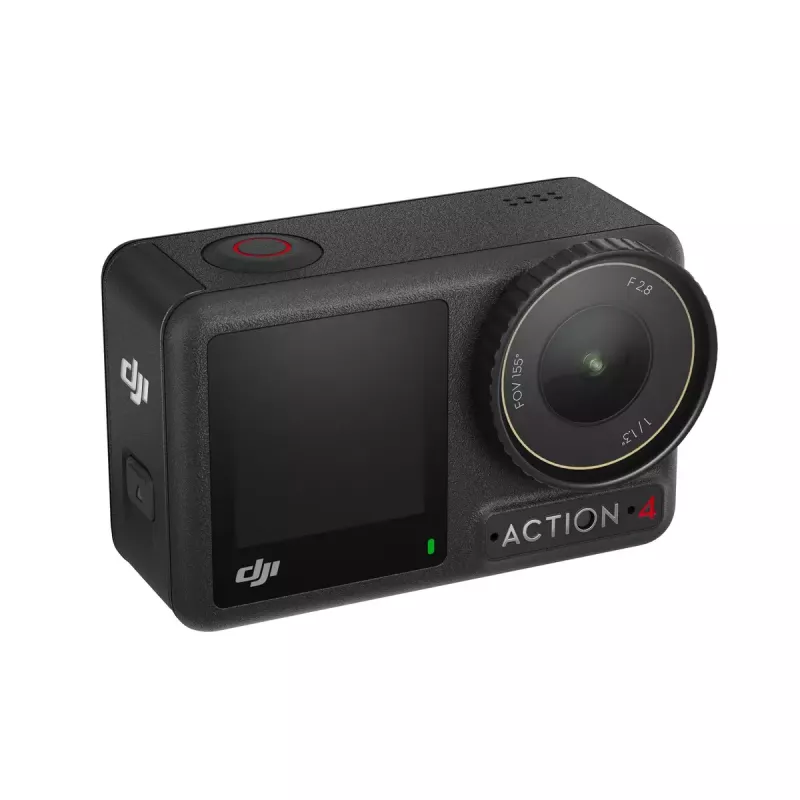 DJI Osmo Action 4 darbības kamera — 4K Ultra HD, CMOS sensors, 155° redzeslauks, MicroSD līdz 512 GB, ūdensnecaurlaidīga līdz 18 m, 145 g