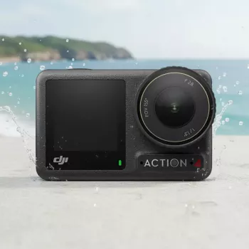 DJI Osmo Action 4 darbības kamera — 4K Ultra HD, CMOS sensors, 155° redzeslauks, MicroSD līdz 512 GB, ūdensnecaurlaidīga līdz 18 m, 145 g