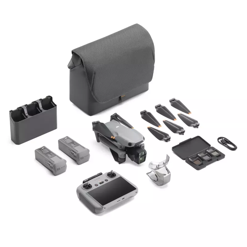 Kvadrokopteris DJI Air 3s Fly More Combo — 50 MP kamera, 4K 3840×2160, 27 m/s, 32 000 m diapazons, 4276 mAh akumulators, pelēks