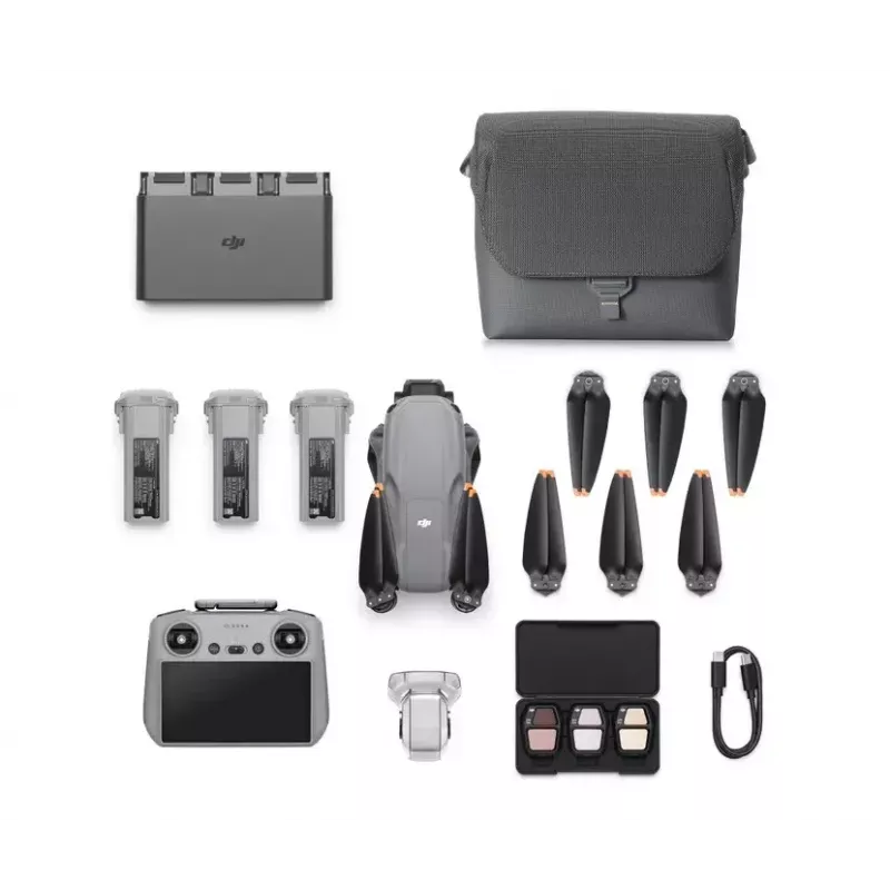 Kvadrokopteris DJI Air 3s Fly More Combo — 50 MP kamera, 4K 3840×2160, 27 m/s, 32 000 m diapazons, 4276 mAh akumulators, pelēks