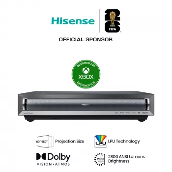Hisense PX3 projekcijas televizors īpaši īsa attāluma projektors 2800 ANSI lūmenu UHD 4K (3840x2160) Melns, tumši pelēks