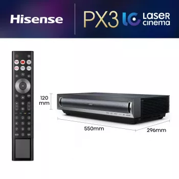 Hisense PX3 projekcijas televizors īpaši īsa attāluma projektors 2800 ANSI lūmenu UHD 4K (3840x2160) Melns, tumši pelēks