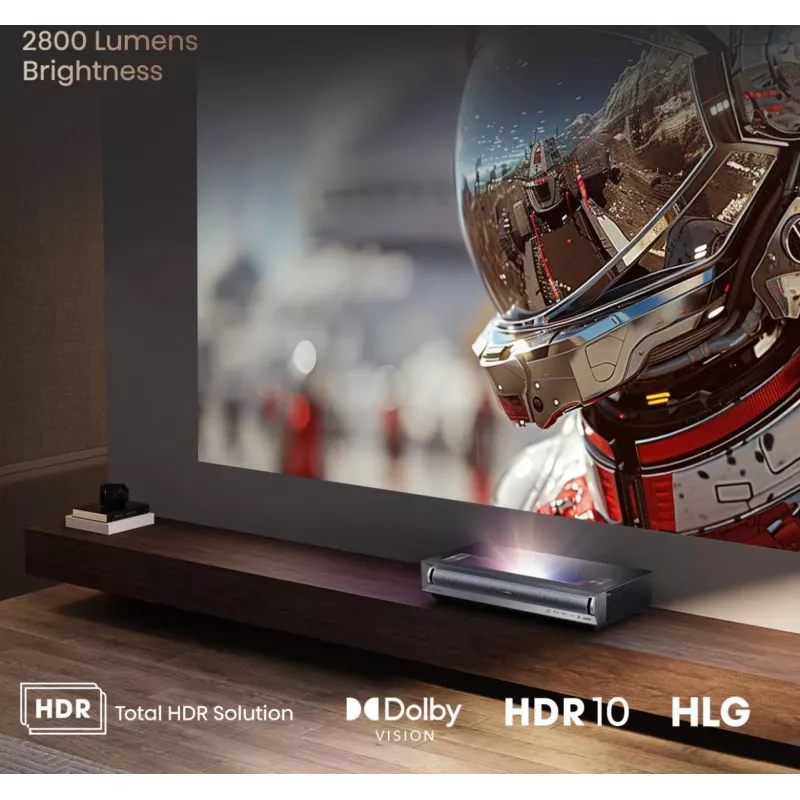 Hisense PX3 projekcijas televizors īpaši īsa attāluma projektors 2800 ANSI lūmenu UHD 4K (3840x2160) Melns, tumši pelēks