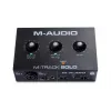 Audio interfeiss M-Audio M-Track Solo — USB 16 bitu/48 kHz, 1-ieeja/1-izeja, XLR/TRS kombinētā un instrumentu ieeja, 48 V fantoma barošana, austiņu izeja