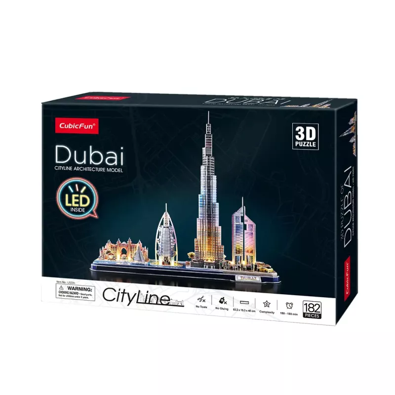 3D Puzzle CubicFun City Line Dubai LED, 182 gab., 532×48 mm, vecums 10+