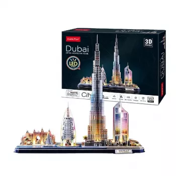 3D Puzzle CubicFun City Line Dubai LED, 182 gab., 532×48 mm, vecums 10+