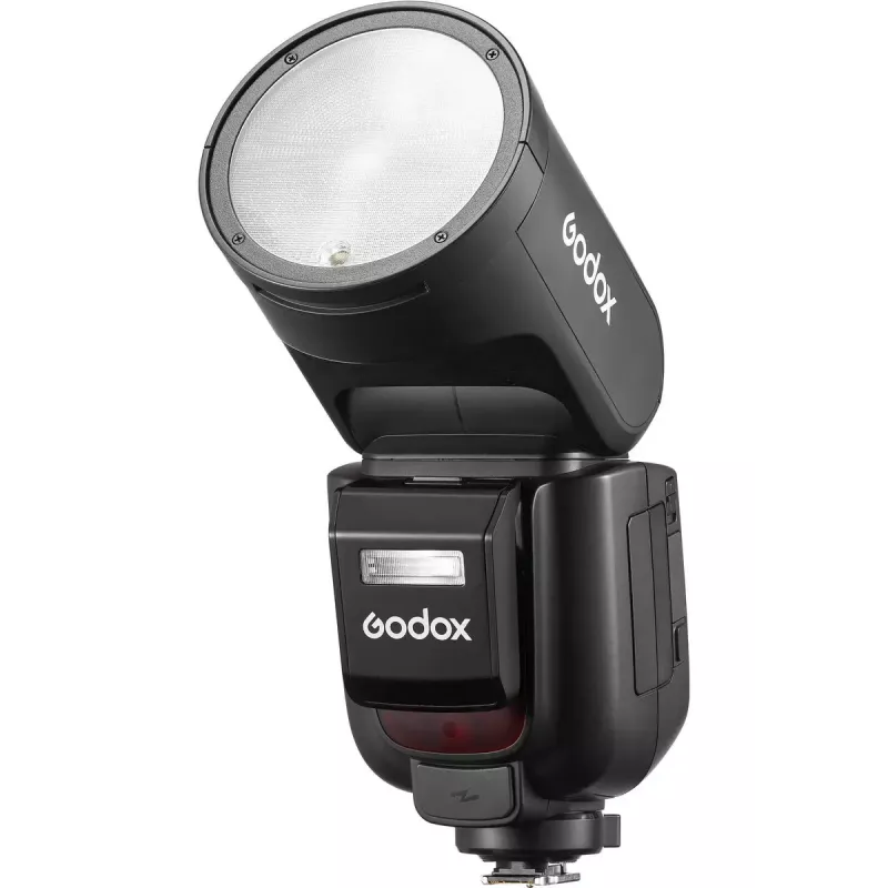 Camcorder flash Godox V1Pro 1.5s recycle time baterija powered Sony Saderīga