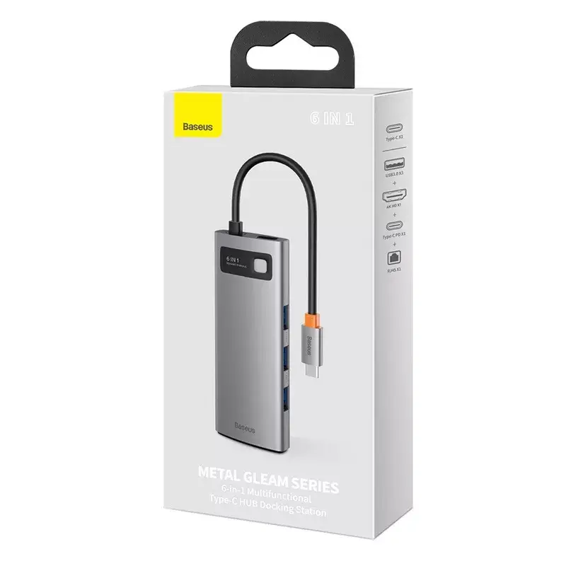 Baseus Metal Gleam USB 3.2 Gen 1 Type-C pelēka 100W Power Delivery 4K Ultra HD