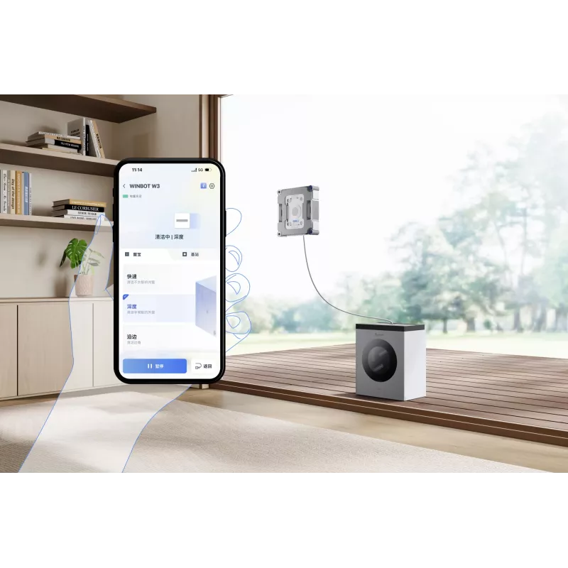 Logu tīrīšanas robots Ecovacs WINBOT W3 OMNI, akumulators 4500 mAh, 270×270×76 mm, sudraba/balts