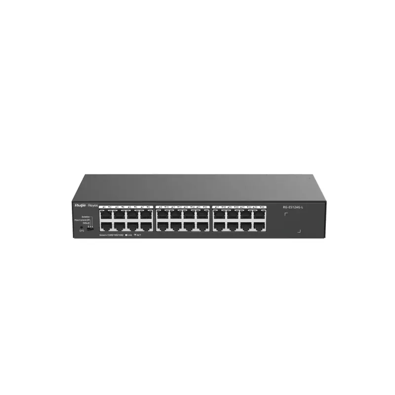 Nepārvaldāms L2 tīkla slēdzis RUIJIE RG-ES124G-L — 24x Gigabit (10/100/1000), 48 Gbit/s, 8000 MAC, statņu montāža