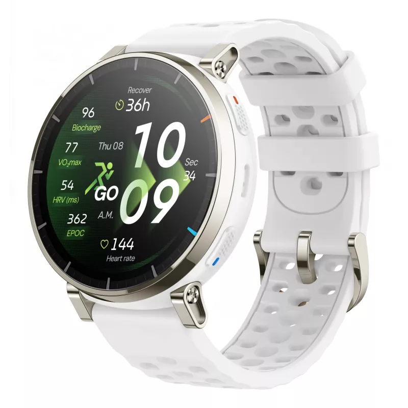 Smartwatch Amazfit Active 3 — 3,35 cm (1,32 collas) AMOLED, 466×466, skārienekrāns, GPS, 365 mAh, silikona siksniņa