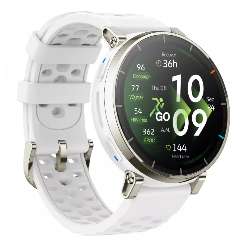 Smartwatch Amazfit Active 3 — 3,35 cm (1,32 collas) AMOLED, 466×466, skārienekrāns, GPS, 365 mAh, silikona siksniņa