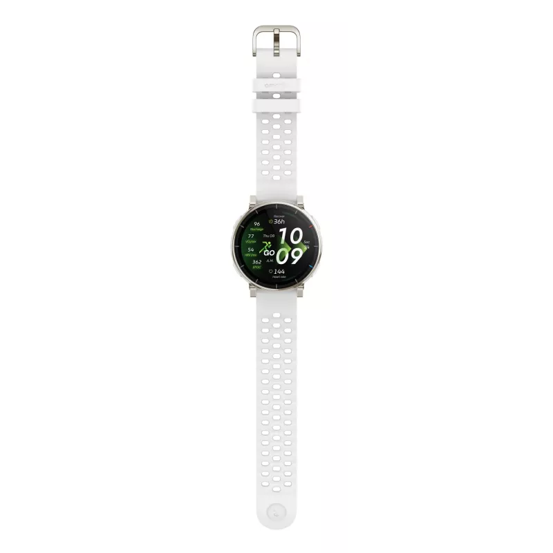 Smartwatch Amazfit Active 3 — 3,35 cm (1,32 collas) AMOLED, 466×466, skārienekrāns, GPS, 365 mAh, silikona siksniņa