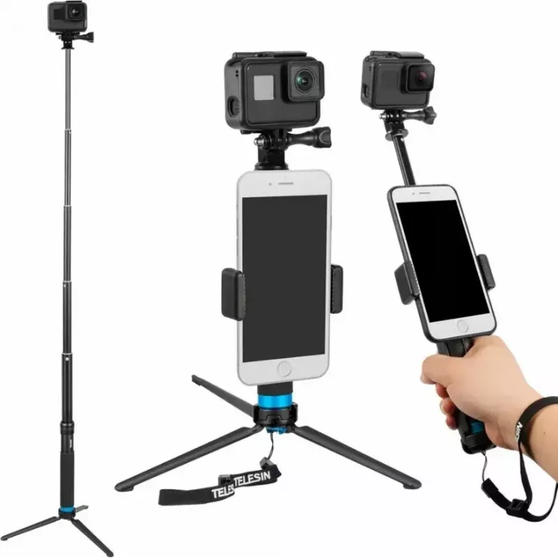 Pašfoto statīva tripods Telesin GP-MNP-090-S regulējams augstums viegls