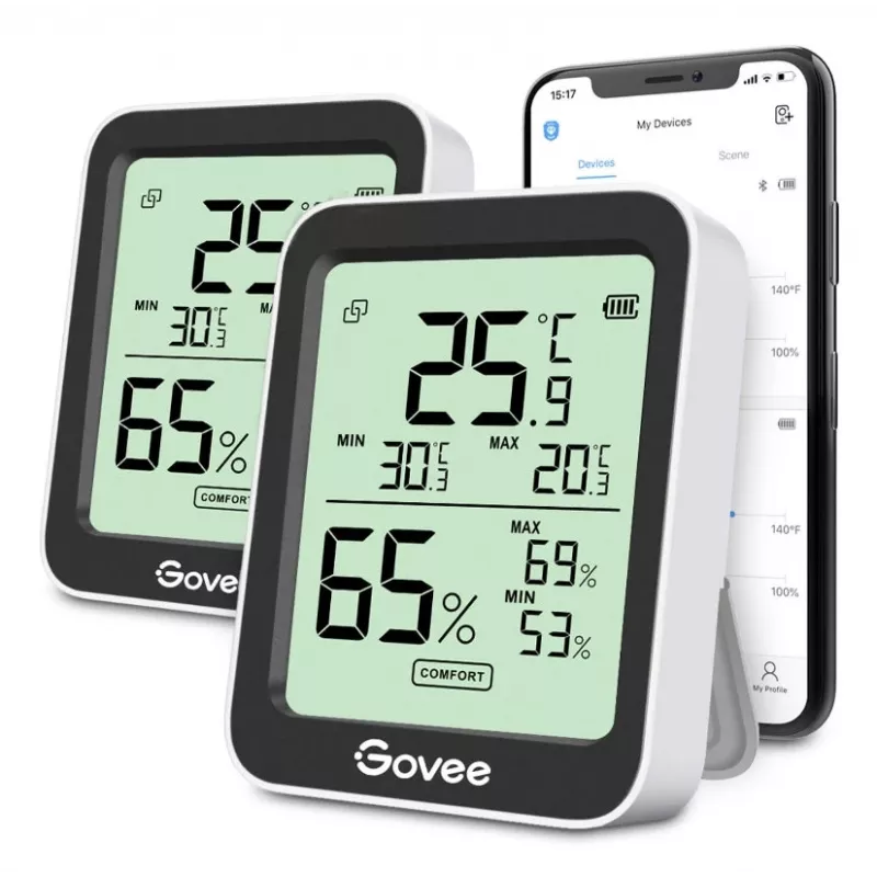 Govee H5075 iekštelpu temperatūras un mitruma sensors, brīvi novietojams, bezvadu