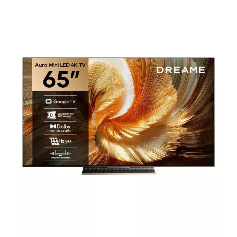 Smart TV Dreame Aura S100 65 collu televizors, QLED+ (Mini LED), 4K UHD, Google TV, 144 Hz, AI procesors, iebūvēta skaņas josla, melns