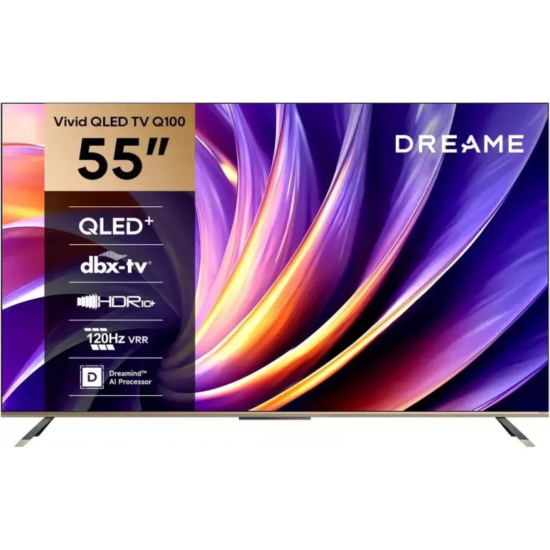 Smart TV Dreame Vivid Q100 55 collas, QLED+, 4K UHD, Google TV, 120Hz, AI procesors, melns
