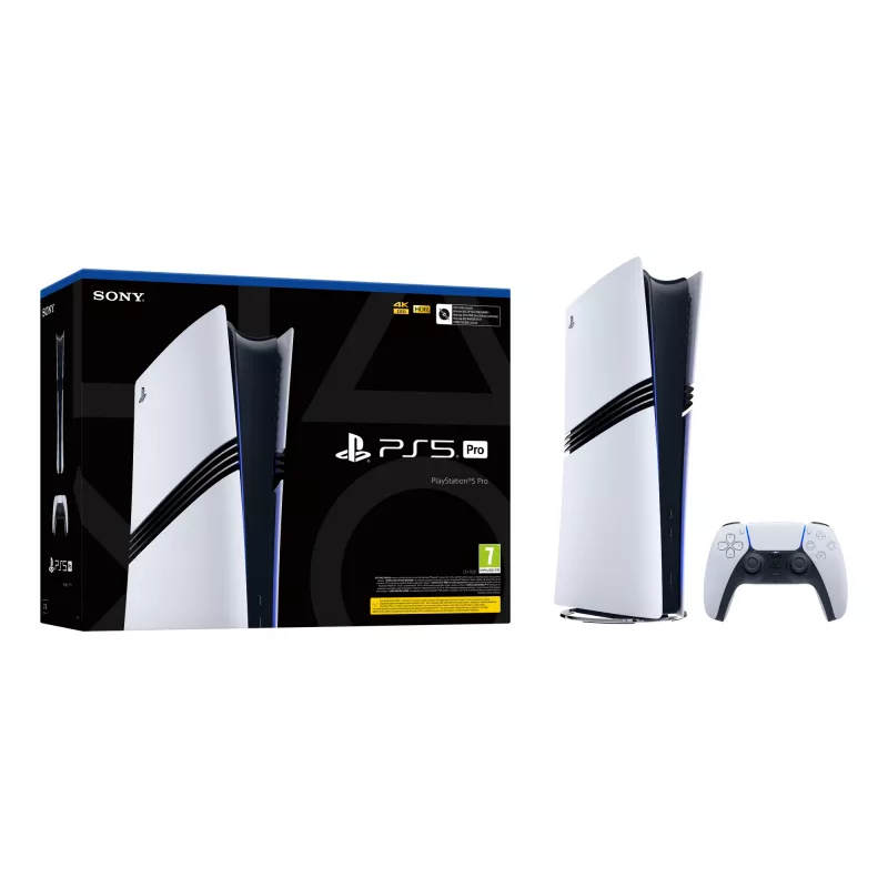 Spēļu konsole Sony PlayStation 5 Pro – 2 TB SSD, GDDR6, Wi‑Fi 6/7, Ethernet, 8K atbalsts, melns/baltss